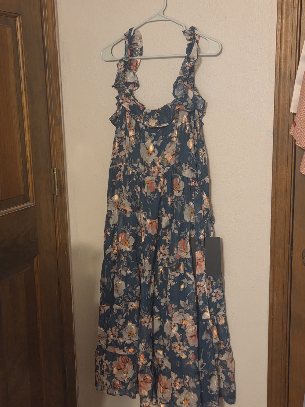 Lulu's Navy Floral Ruffle Strap Maxi Dress